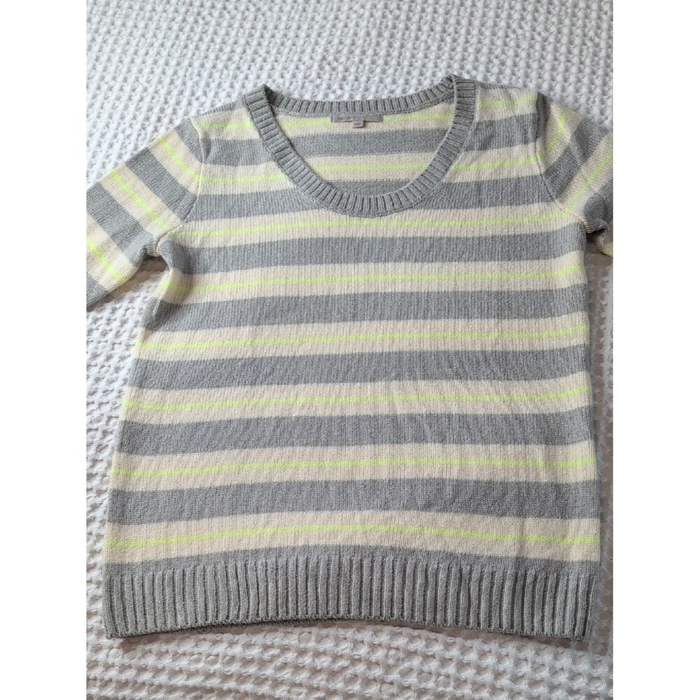 GAP Striped Scoop Neck Sweater in Gray, Cream & Pale Yellow Wool Blend